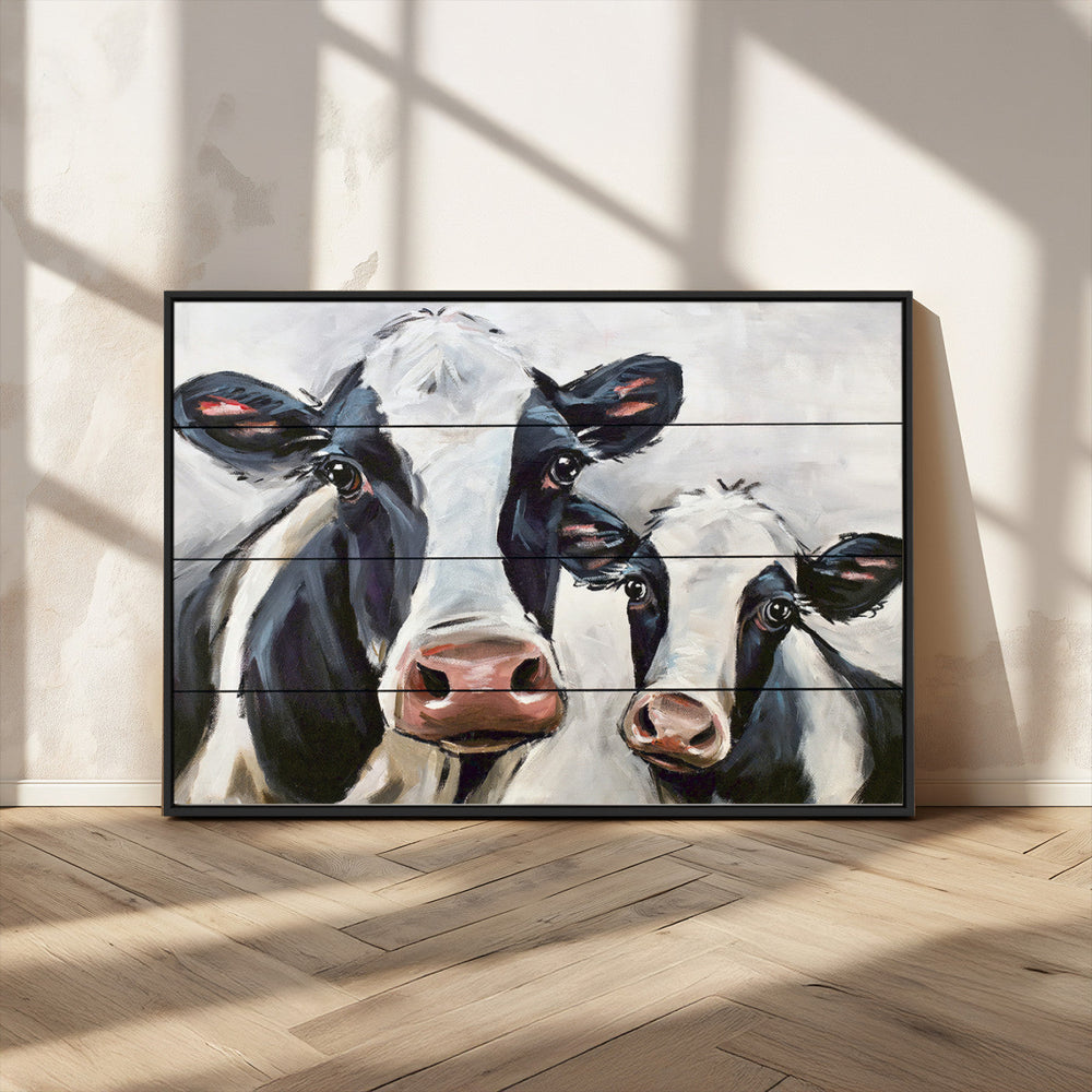 Vintage Baby and Mom Cattle Wall Art Canvas Print