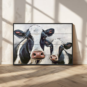 Vintage Baby and Mom Cattle Wall Art Canvas Print