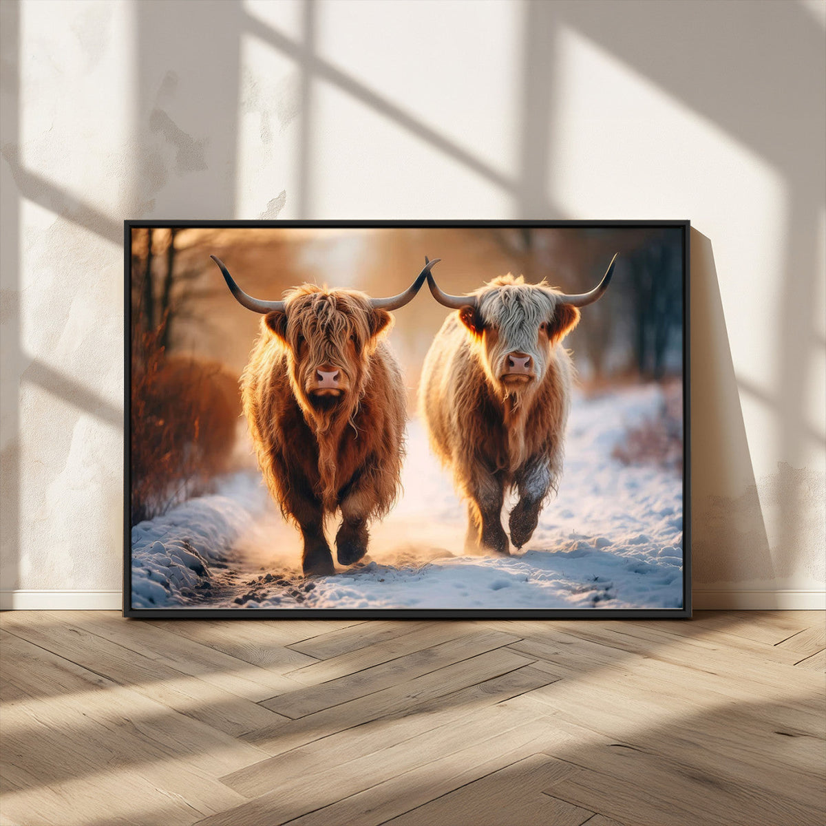 Scottish Highland Cow Horn Farm Wall Art Canvas Print