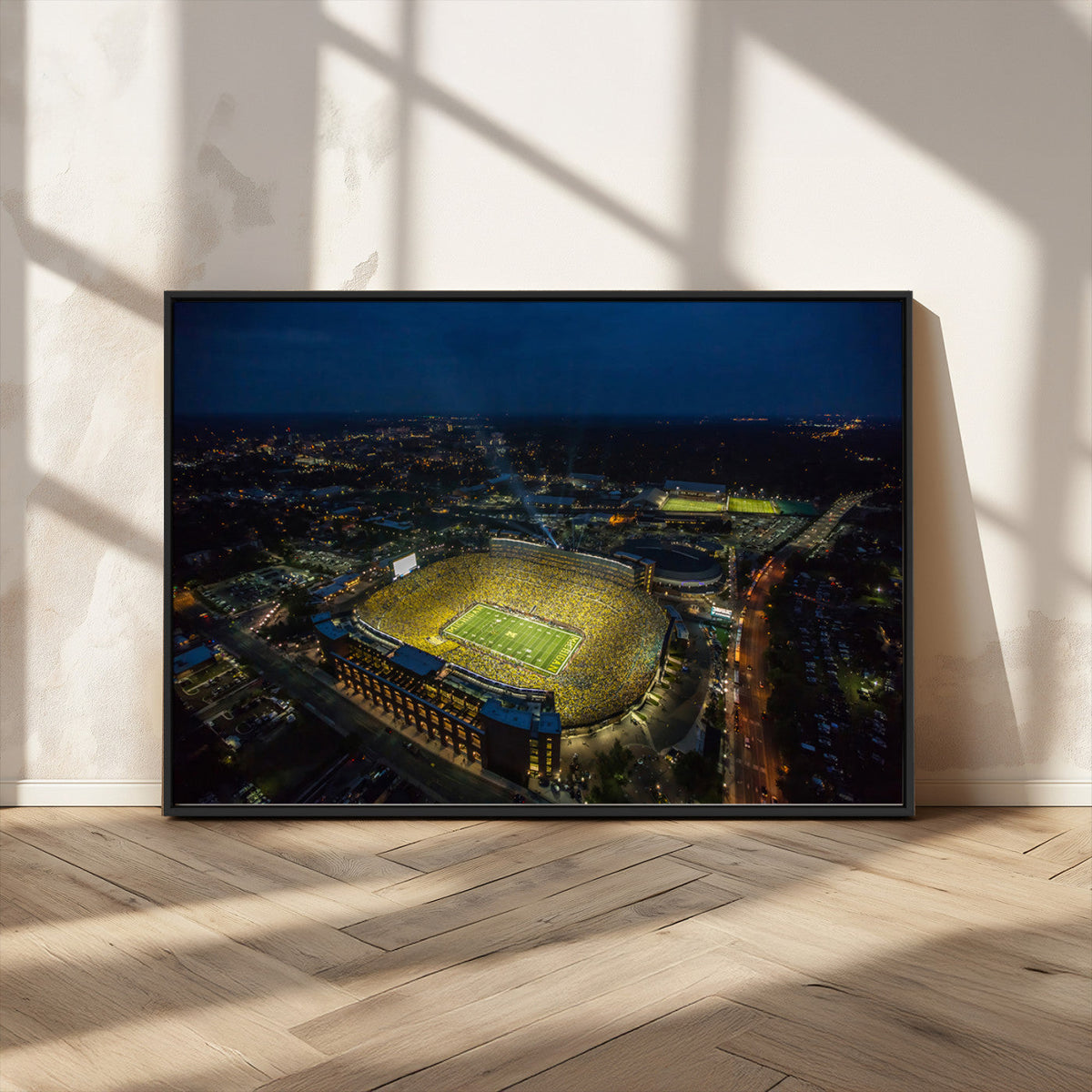 Michigan Stadium Night Game Wall Art – Sports Arena Aerial