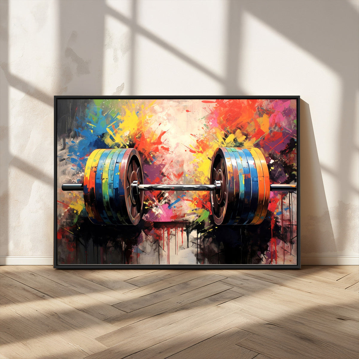 Weightlifting Barbell Art Triptych, Bold Abstract Fitness