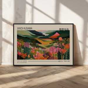 Yayoi Kusama Landscape Canvas Print, Vibrant Floral Mountain