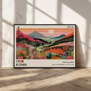 Yayoi Kusama Landscape Canvas Print, Vibrant Floral Mountain