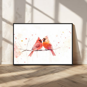 Cardinal Bird Canvas Wall Art - Male and Female Cardinal