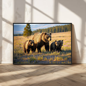 Grizzly Bear Family Wall Art Canvas Print – Majestic