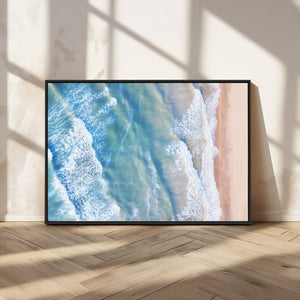 Aerial Ocean View Wall Art Canvas Print – Framed Soft Blue