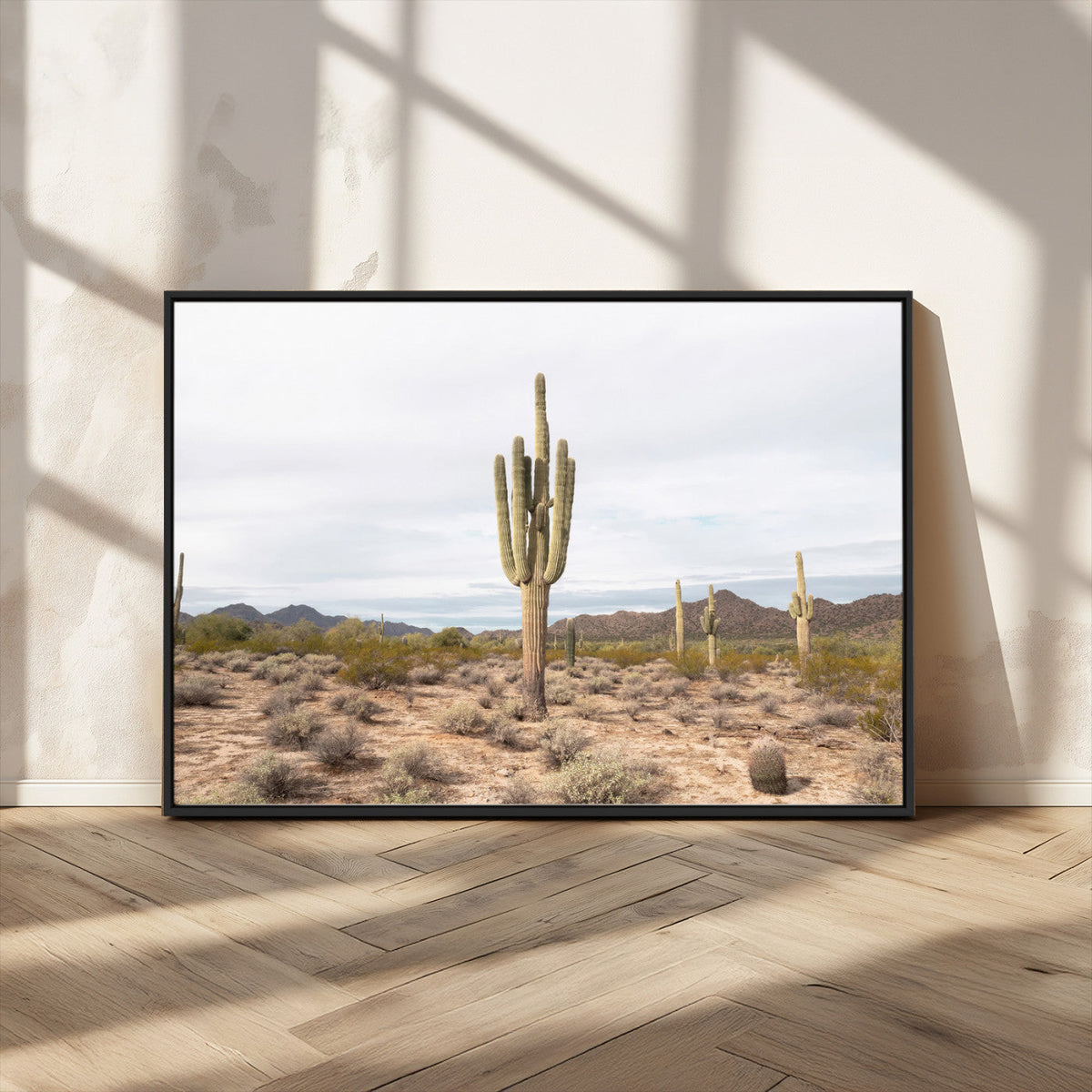 Saguaro Cactus Wall Art – Framed Desert Canvas Artwork,