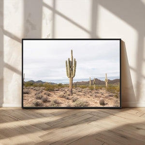 Saguaro Cactus Wall Art – Framed Desert Canvas Artwork,