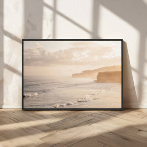 Misty Coastal Wall Art Canvas Print – Framed Golden Sunset