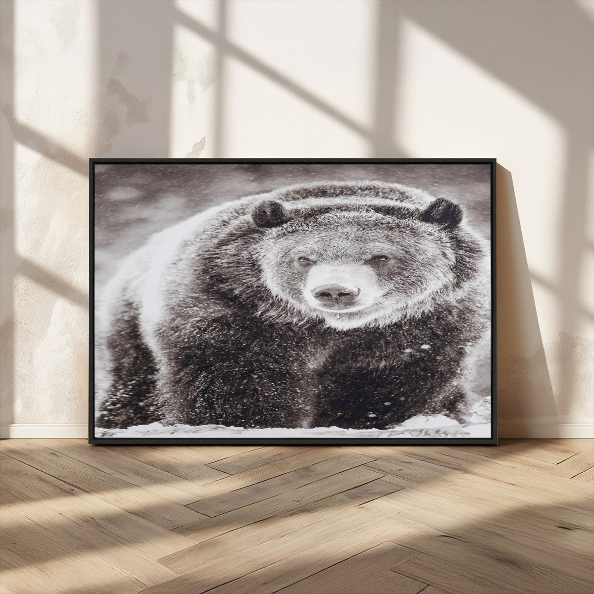 Grizzly Bear Wall Art Canvas Print – Framed Rustic Lodge Art