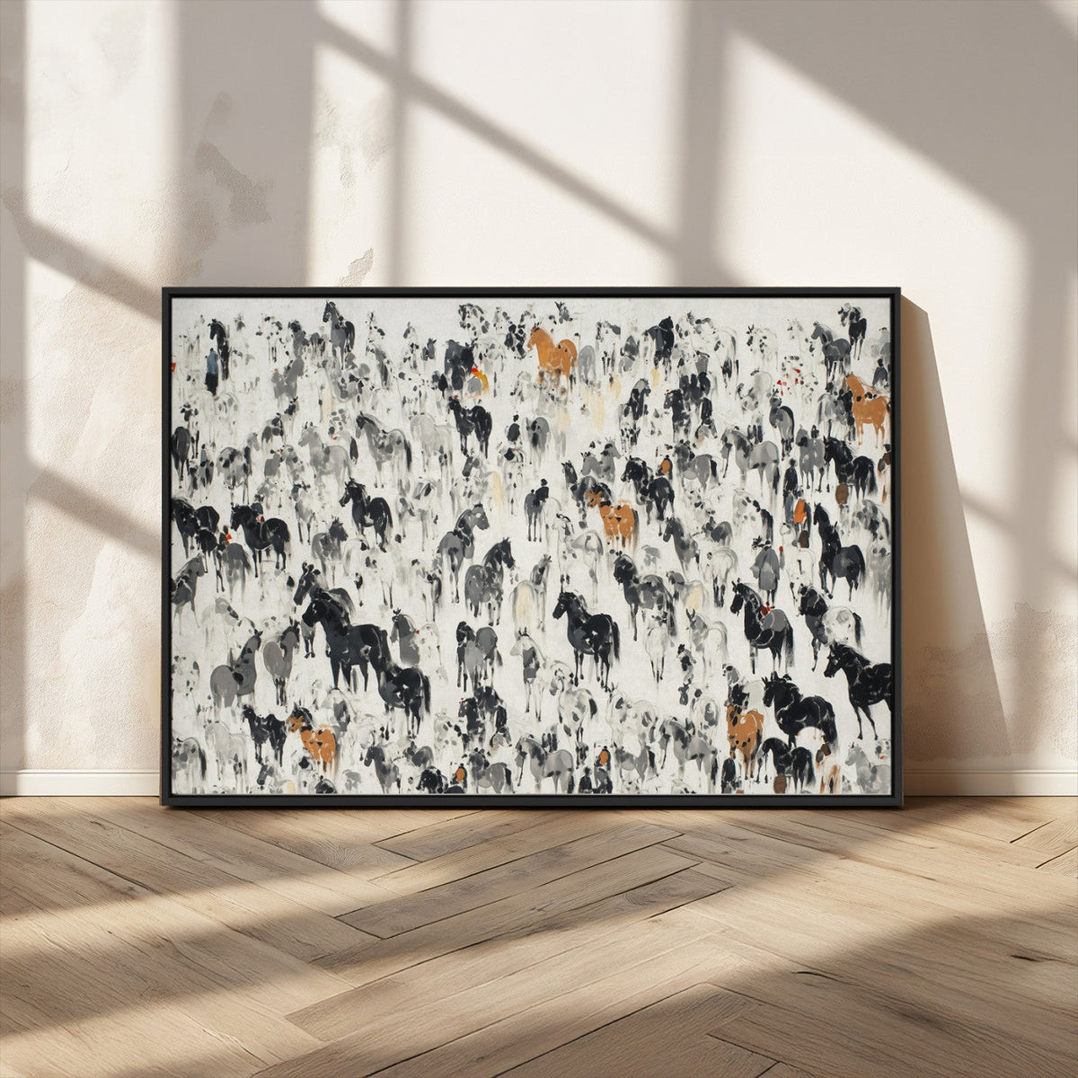 Wild Horse Stampede Wall Art Canvas Print – Monochrome