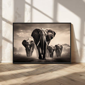 Elephant Family Wall Art Canvas Print, Framed Elephant Wall