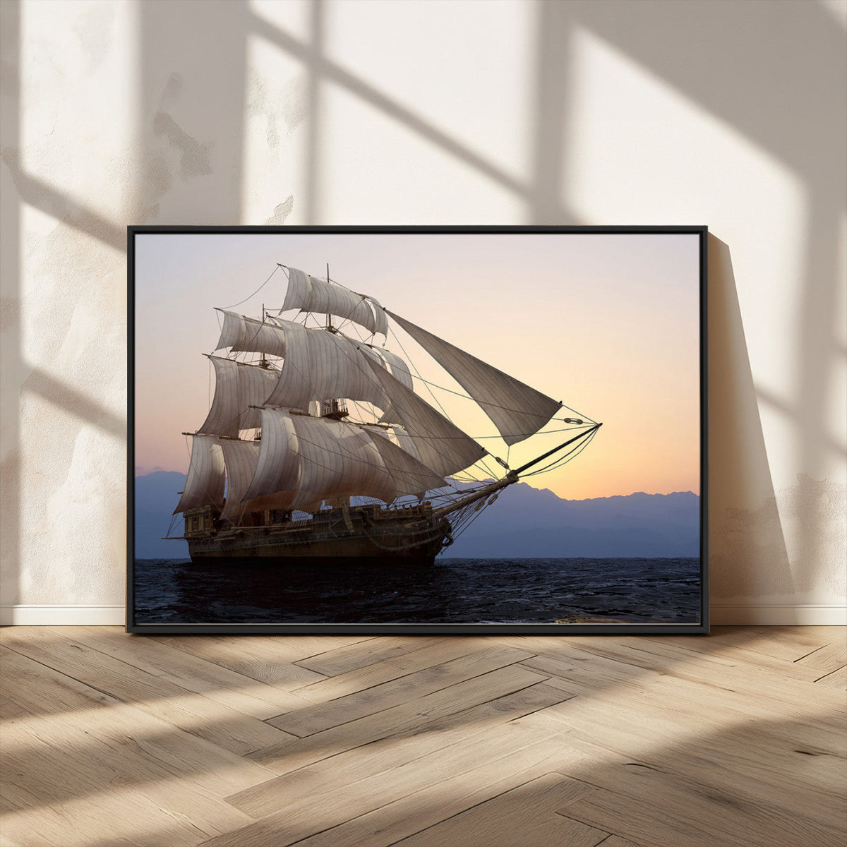 Majestic Sailing Ship Wall Art Canvas Print, Sunset Ocean