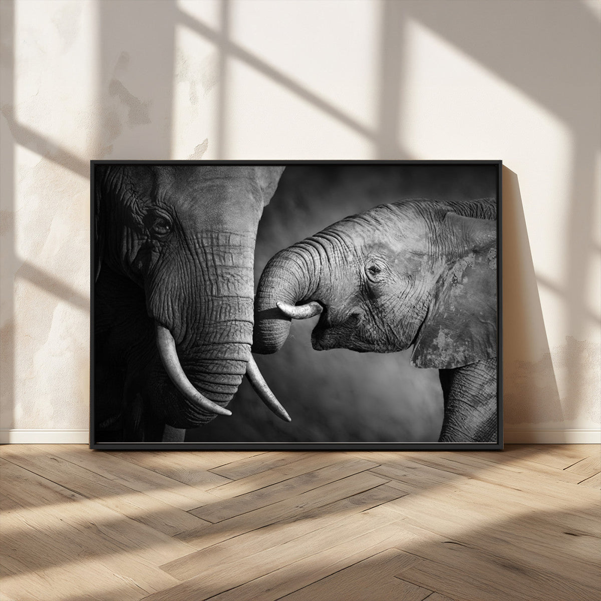 Elephant Family Wall Art Canvas, Framed Elephant Family