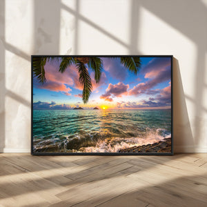 Framed Tropical Sunset Art Canvas Print