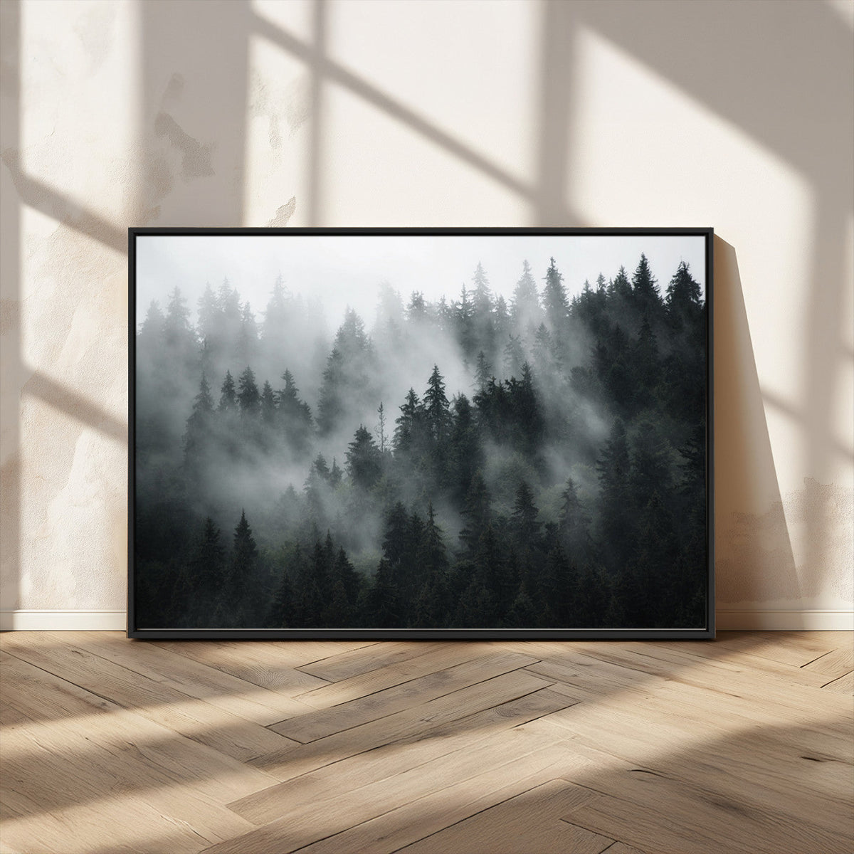 Foggy Forest Wall Art Canvas Print | 3 Panel Large Misty