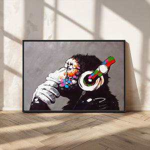 Dj Monkey Listening to Music Wall Art Print | Banksy Monkey
