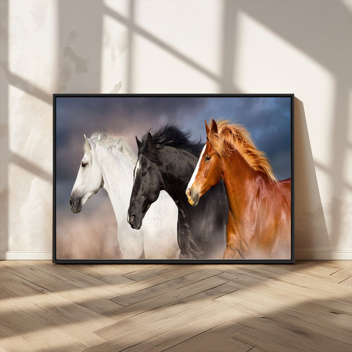Animal Wall Art Three Horses Farmhouse Art Canvas, Framed