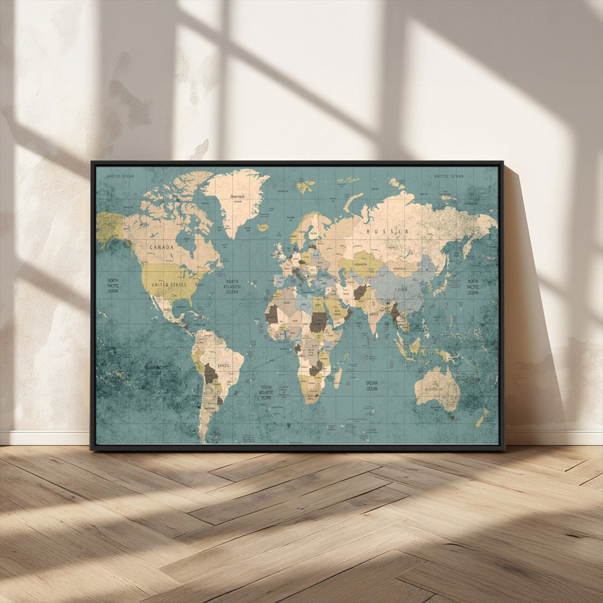 Classic World Map Canvas Print – Framed Vintage Map Wall