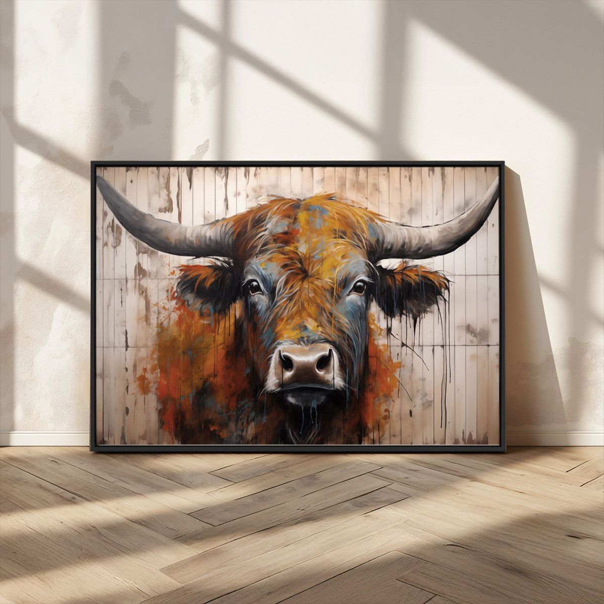 Abstract Bull Highland Cow Canvas Wall Art Print – Vibrant