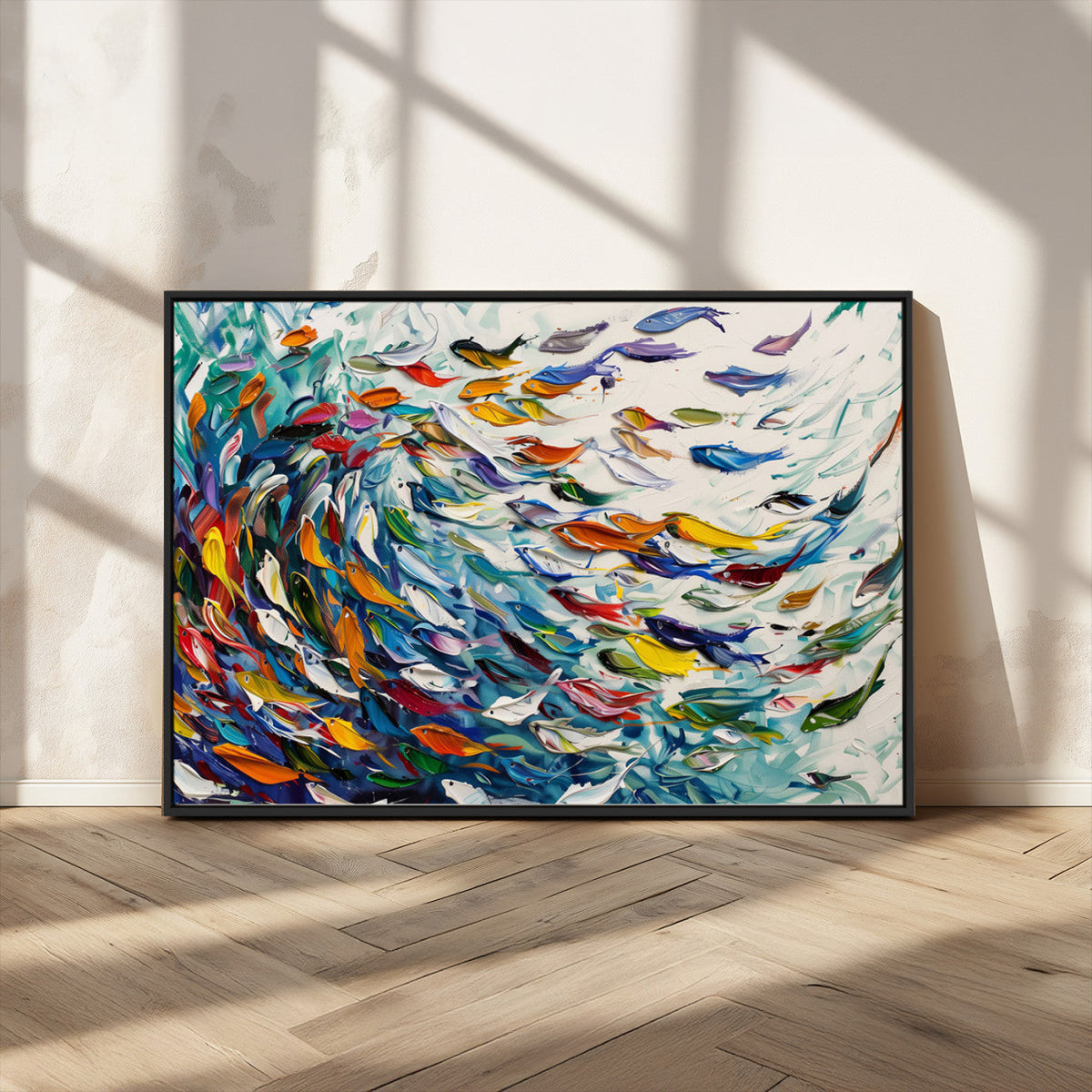 Modern Abstract Fish Shoal Wall Art Canvas Print, Colorful