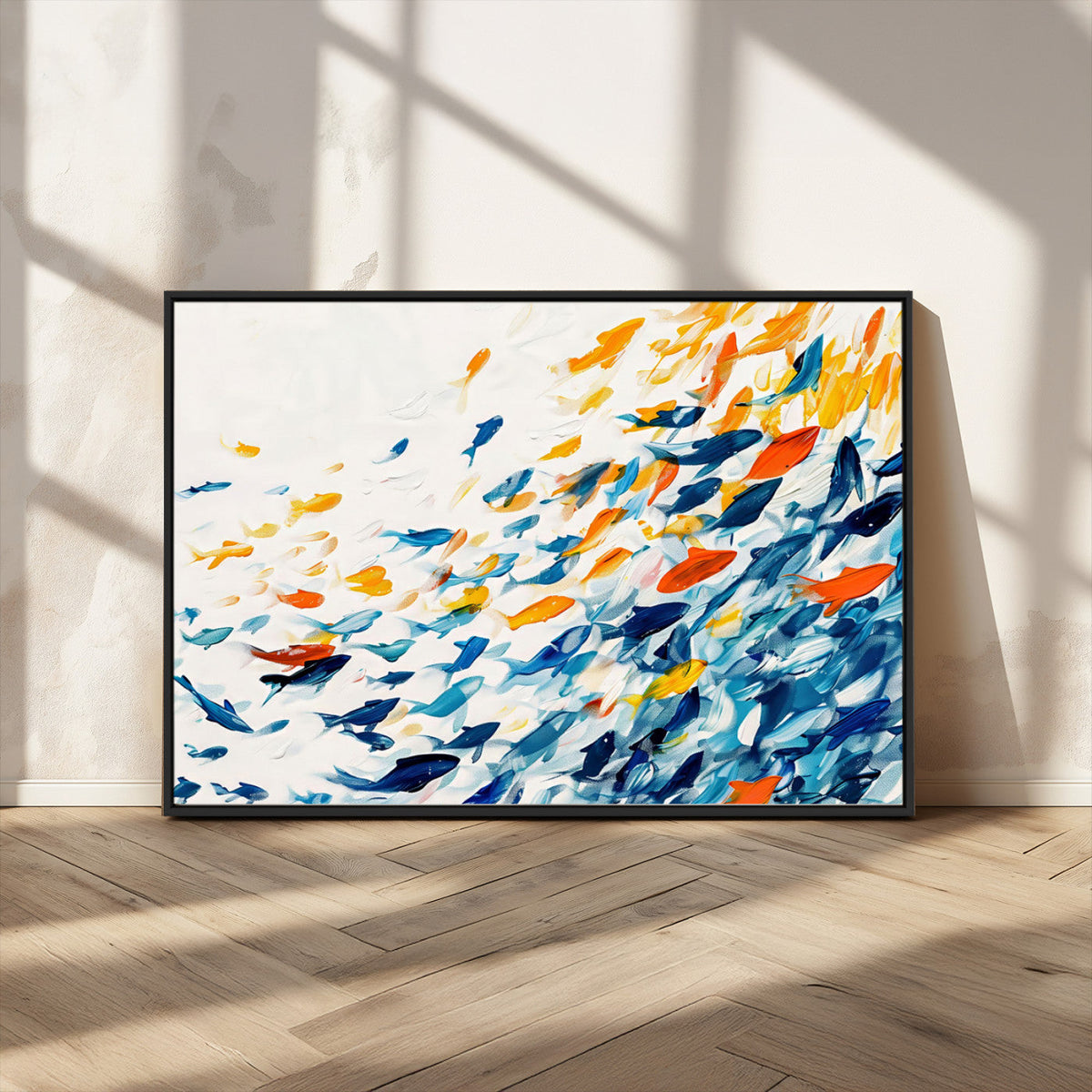 Abstract Fish Shoal Wall Art Canvas Print, Colorful Fish