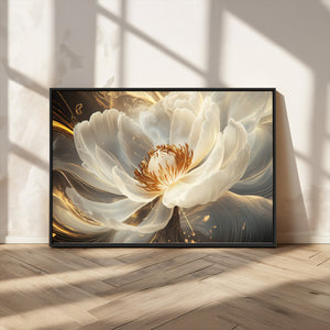 Gold Floral Wall Art Canvas Print, Framed Modern Flower Art
