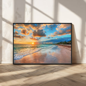 Serene Beach Sunset Wall Art | Coastal Ocean Canvas Print |