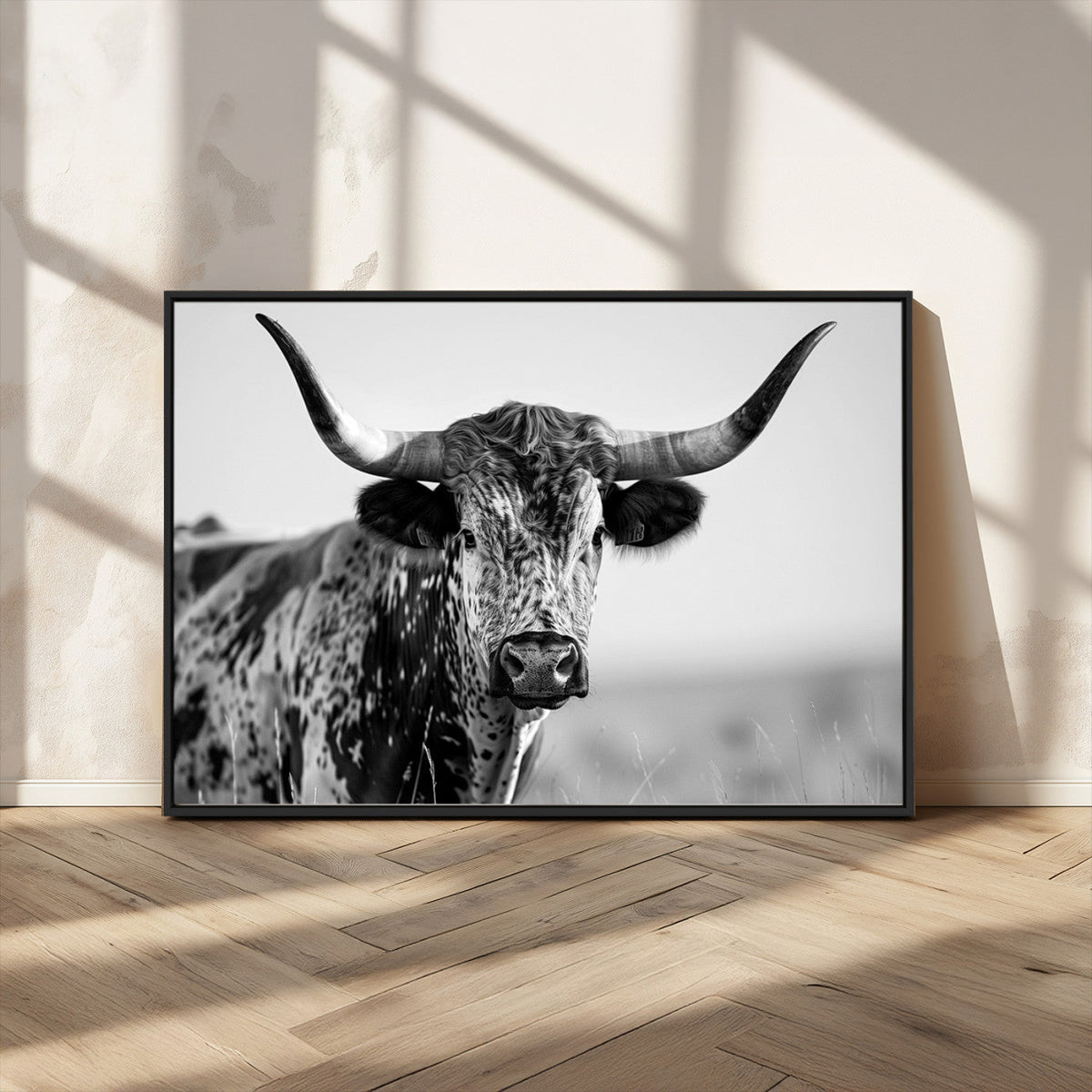 Texas Highland Cow Longhorn Canvas Print - Rustic Farmhouse
