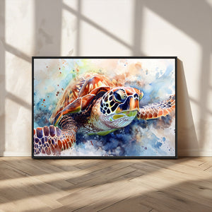 Watercolor Sea Turtle Wall Art Canvas Print - Vibrant Ocean