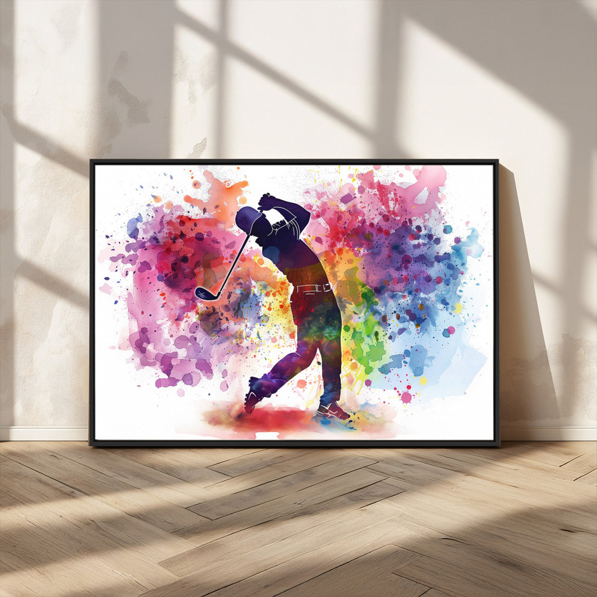 Colorful Golfer Swing Wall Art Canvas Print - Ready to Hang,
