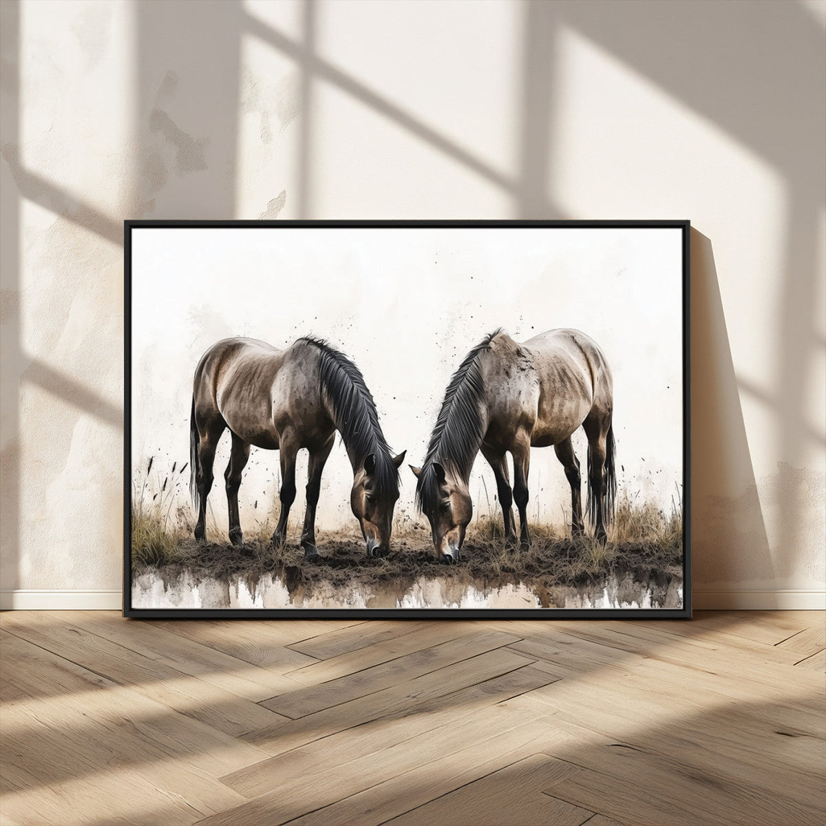 Chines Ink Style Horses Wall Art Canvas Print