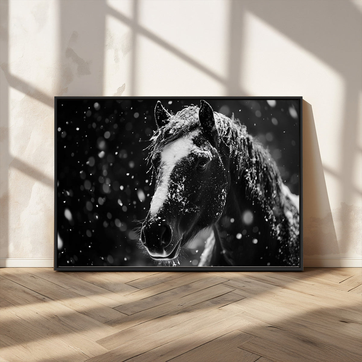 Winter Horse Wall Art | Black and White Horse Print | Ready