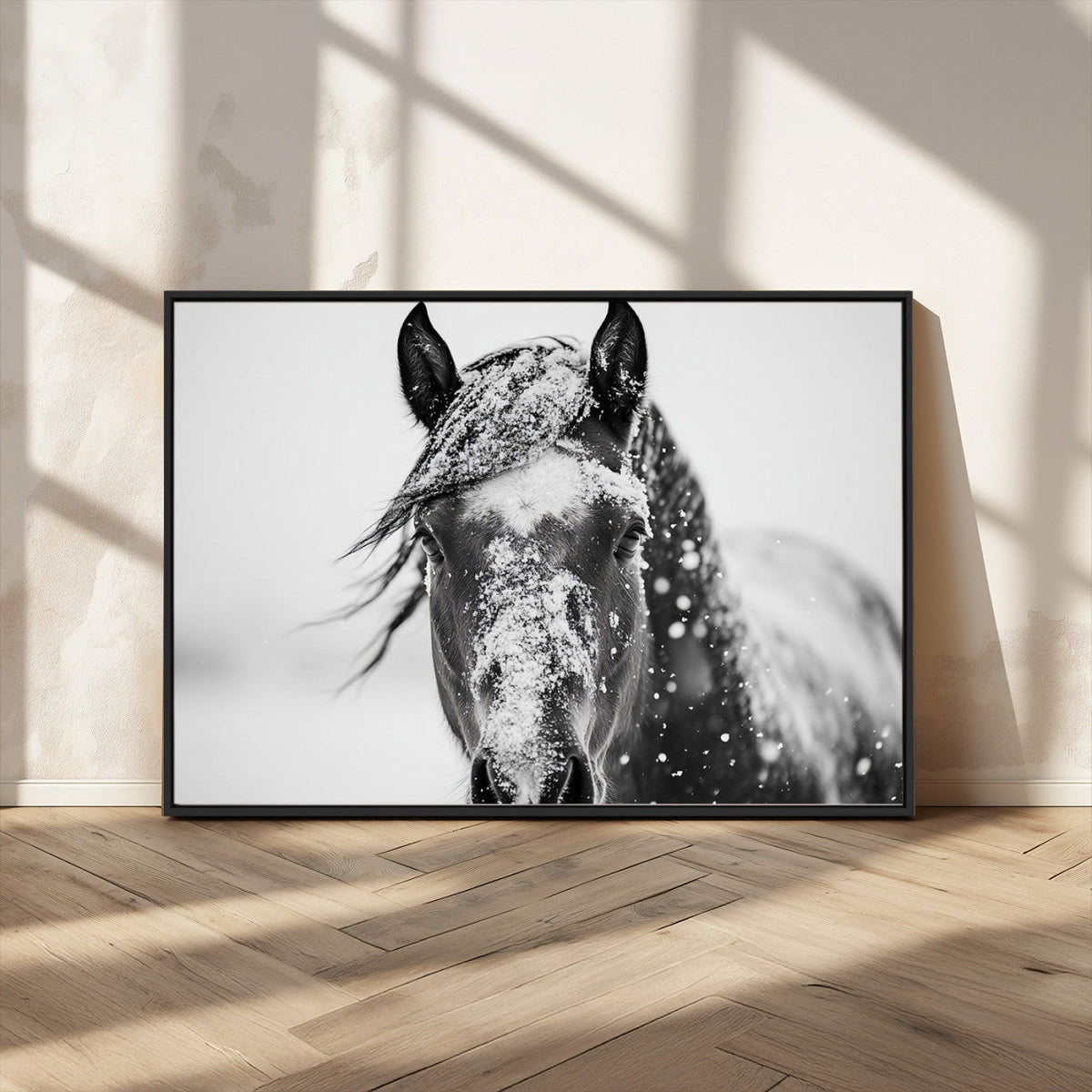 Western Wall Art | Black and White Winter Horse Wall Art |