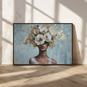 Golden Petal Wall Art - Petal Silhouette Woman Wall Art