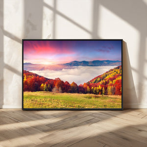 Autumn Mountain Foggy Landscape Wall Art Canvas Print |