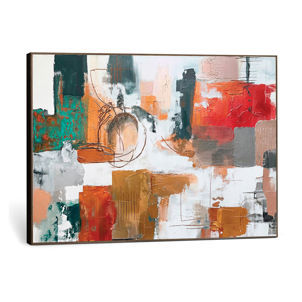 Blue Teal Abstract Canvas Wall Art, Modern Textured Painting Print, Navy Orange White Contemporary Art, Neutral Living Room Decor, Office Art