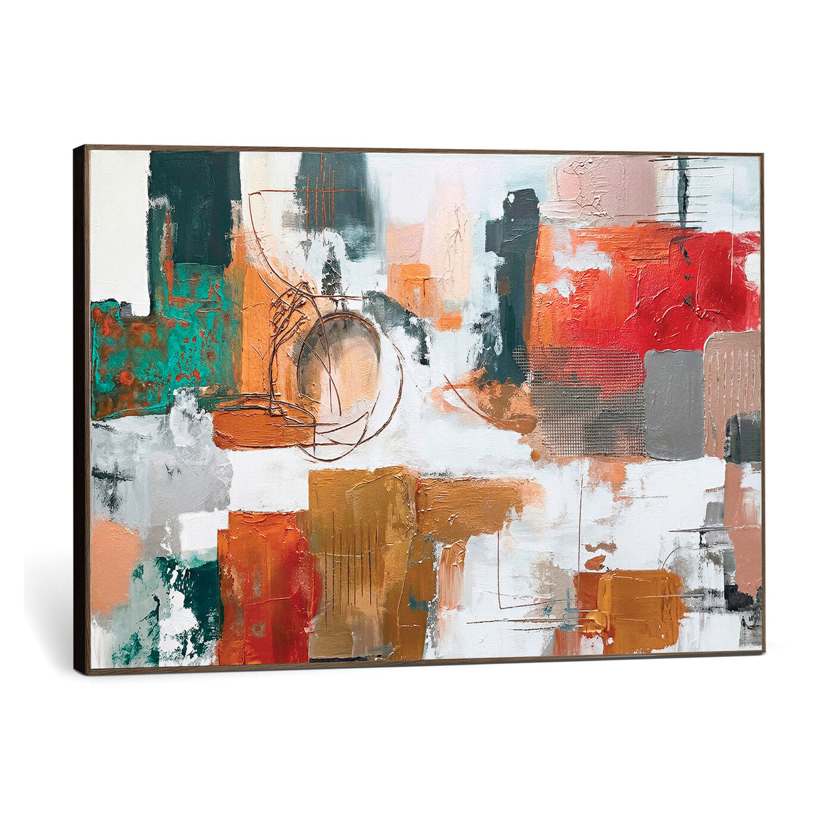 Blue Teal Abstract Canvas Wall Art, Modern Textured Painting Print, Navy Orange White Contemporary Art, Neutral Living Room Decor, Office Art