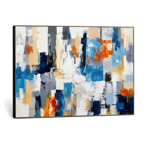 Blue Teal Abstract Canvas Wall Art, Modern Textured Painting Print, Navy Orange White Contemporary Art, Neutral Living Room Decor, Office Art