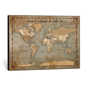 Vintage Personalized Push Pin World Map, Vintage Travel Map Canvas, Custom Names Anniversary Gift, Places Visited Pin Board, Couples Adventure Art