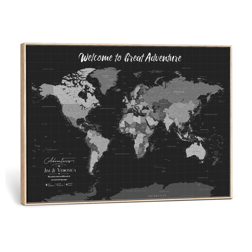 Custom World Map Canvas with Pins – Custom Framed Push Pin Maps - NEWMAP-21