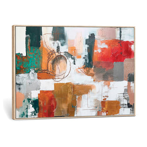 Blue Teal Abstract Canvas Wall Art, Modern Textured Painting Print, Navy Orange White Contemporary Art, Neutral Living Room Decor, Office Art