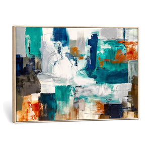 Blue Teal Abstract Canvas Wall Art, Modern Textured Painting Print, Navy Orange White Contemporary Art, Neutral Living Room Decor, Office Art