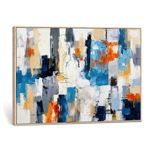 Blue Teal Abstract Canvas Wall Art, Modern Textured Painting Print, Navy Orange White Contemporary Art, Neutral Living Room Decor, Office Art