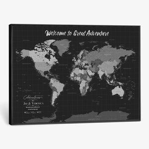 Custom World Map Canvas with Pins – Custom Framed Push Pin Maps - NEWMAP-21
