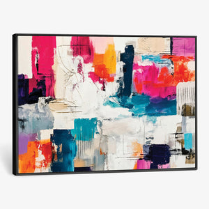 Blue Teal Abstract Canvas Wall Art, Modern Textured Painting Print, Navy Orange White Contemporary Art, Neutral Living Room Decor, Office Art