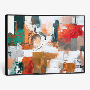 Blue Teal Abstract Canvas Wall Art, Modern Textured Painting Print, Navy Orange White Contemporary Art, Neutral Living Room Decor, Office Art