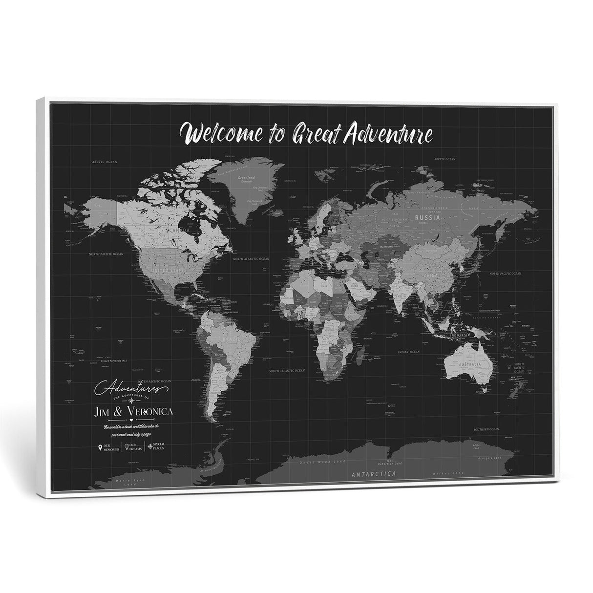 Custom World Map Canvas with Pins – Custom Framed Push Pin Maps - NEWMAP-21