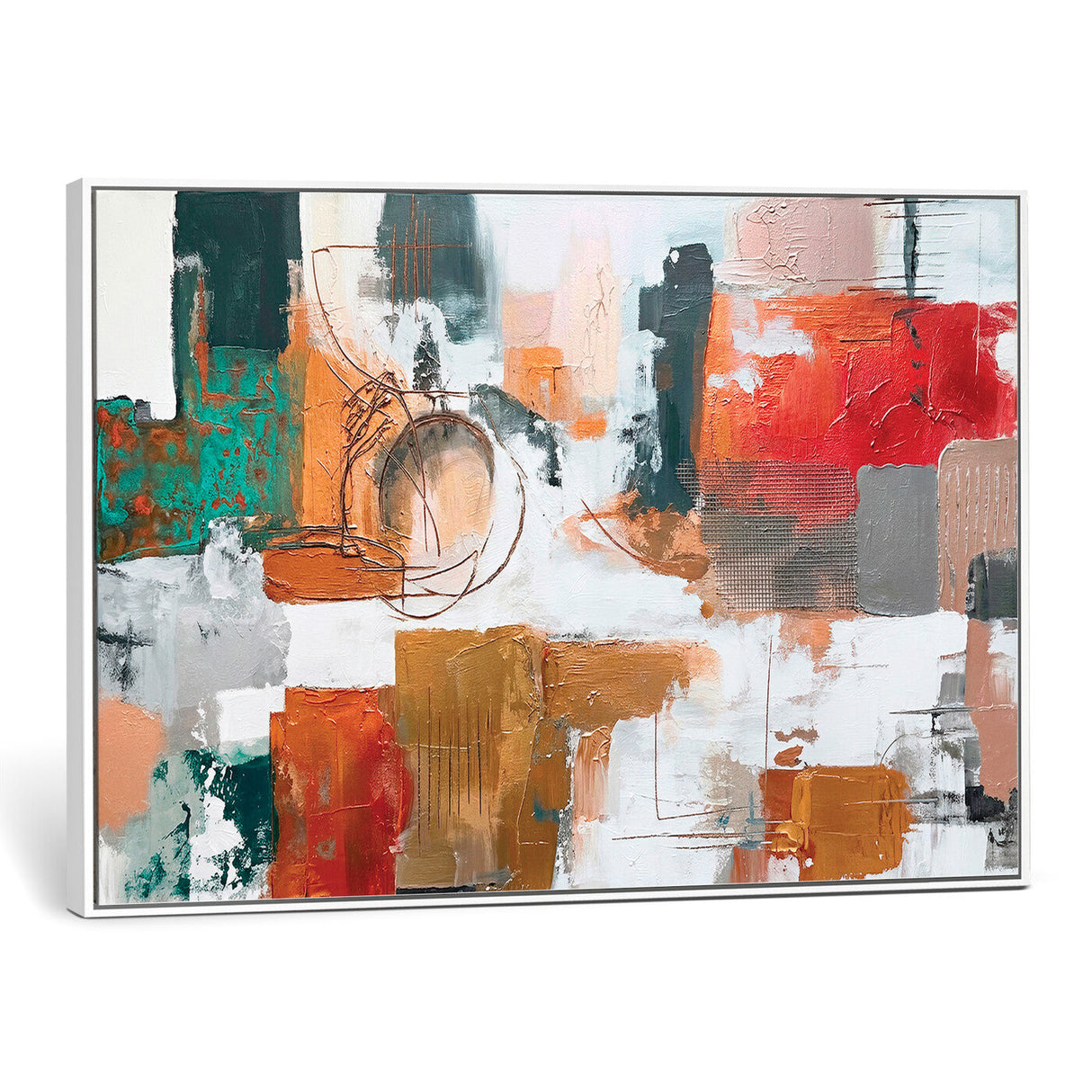 Blue Teal Abstract Canvas Wall Art, Modern Textured Painting Print, Navy Orange White Contemporary Art, Neutral Living Room Decor, Office Art