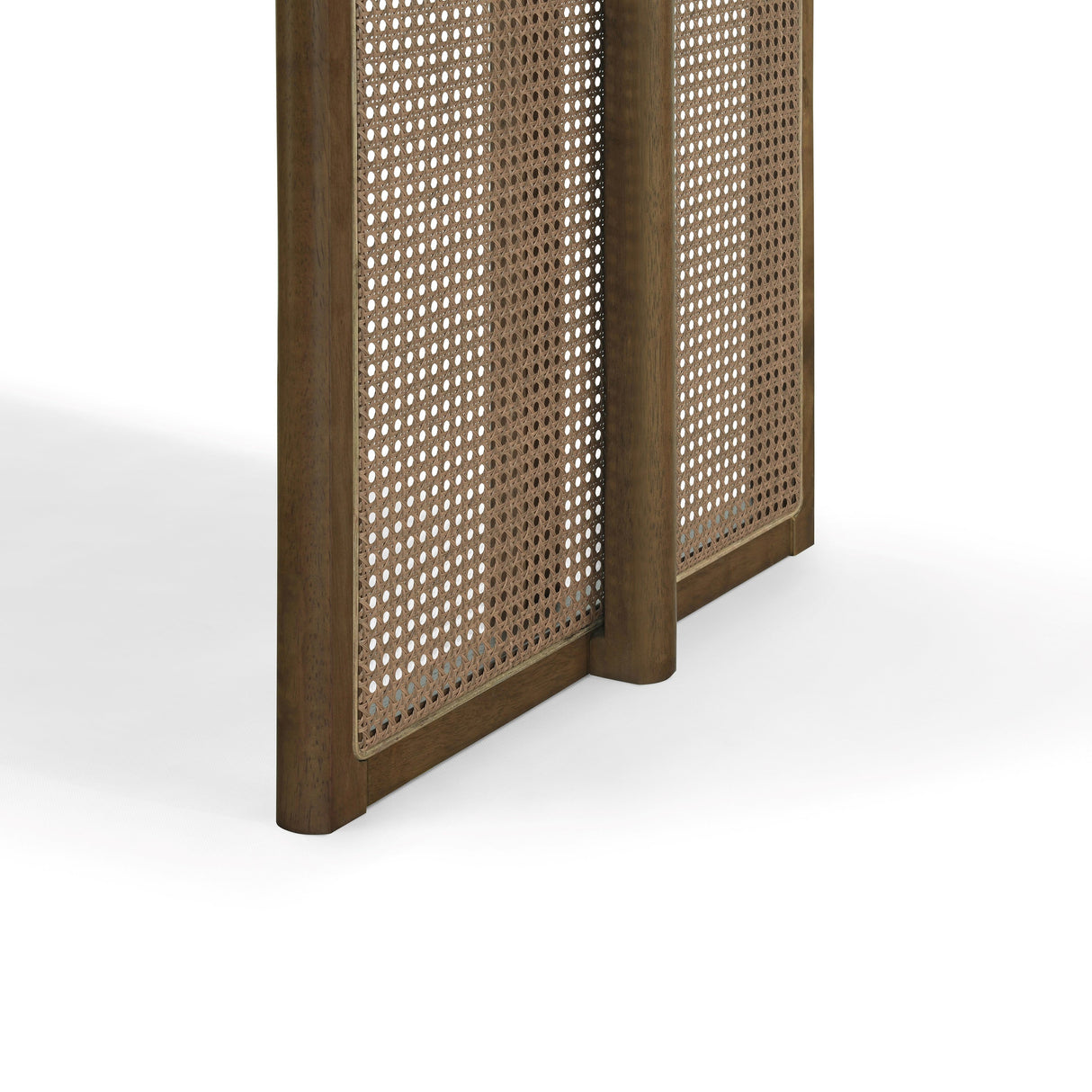 Walnut-Colored Rubber Wood Dining Table with Rattan Accents